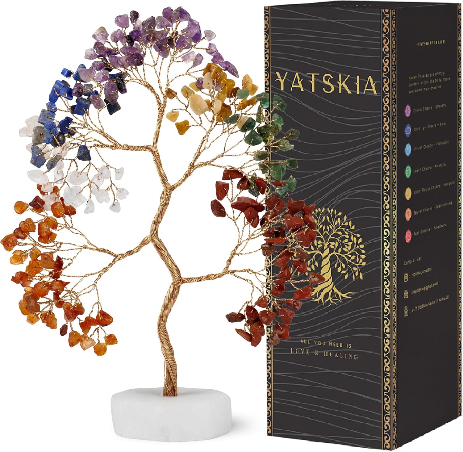 Seven Chakra Tree of Life Decor - Crystals and Healing Stones for Positive Energy, Gemstone Crystal Tree, Thoughtful Birthday Gifts for Women