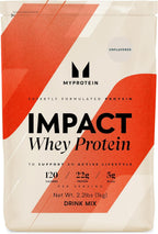 Myprotein Impact Whey Protein Powder, 2.2 Lbs (33 Servings) Unflavored, 22g Protein & 5g BCAA Per Serving, Protein Shake for Superior Performance, Muscle Strength & Recovery, Gluten Free