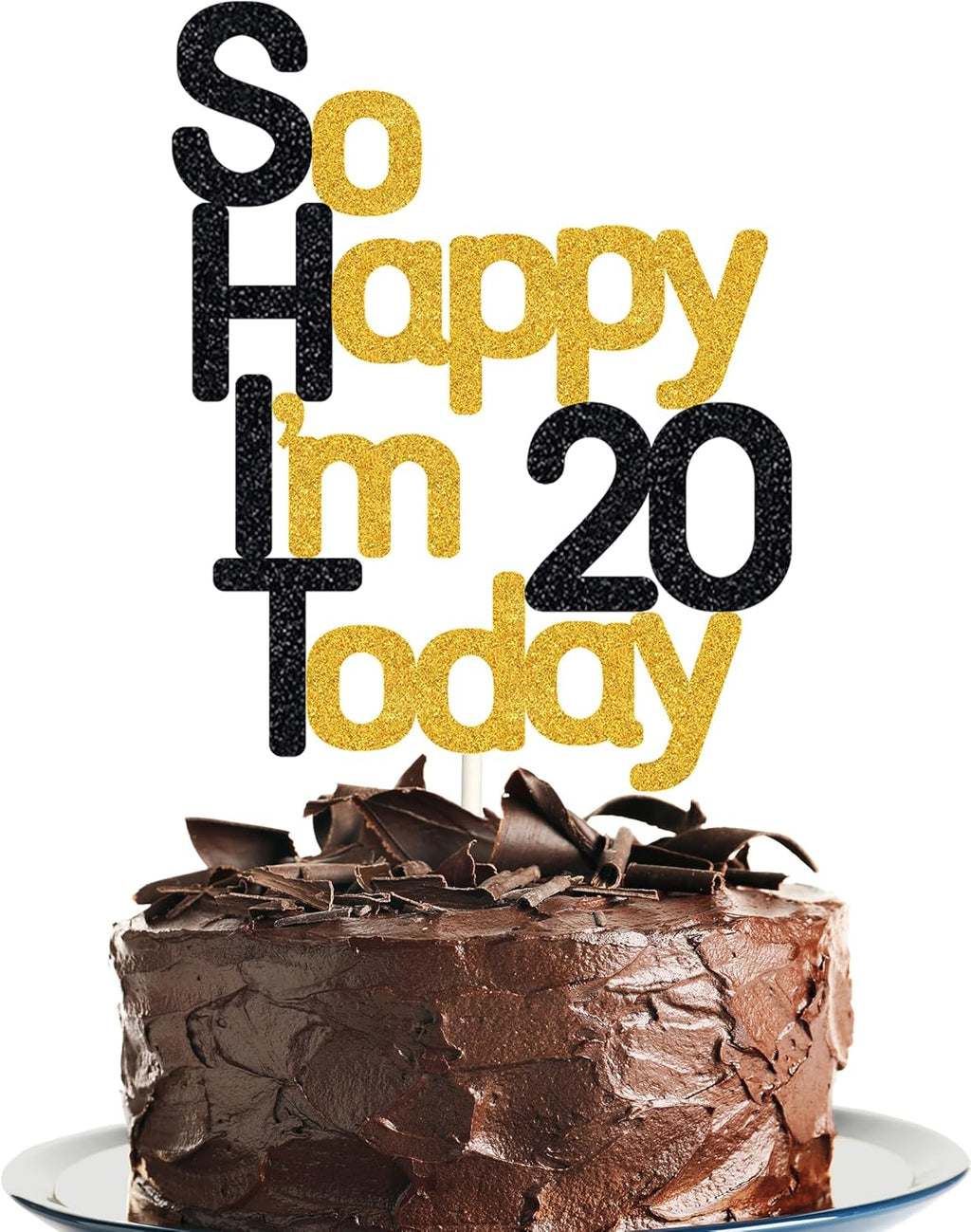 So Happy I'm 20 Today!20 Birthday Cake Toppers-Black Glitter, Funny 20th Cake Topper for Men,Twenty Cake Topper For Women, 20th birthday decorations