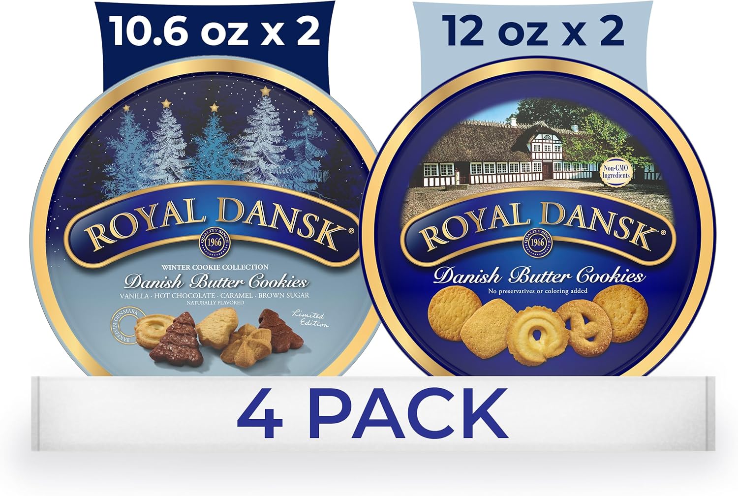 Royal Dansk Danish Butter Cookies, Holiday Cookie 4 Pack, Gift Tin, 45.2 oz