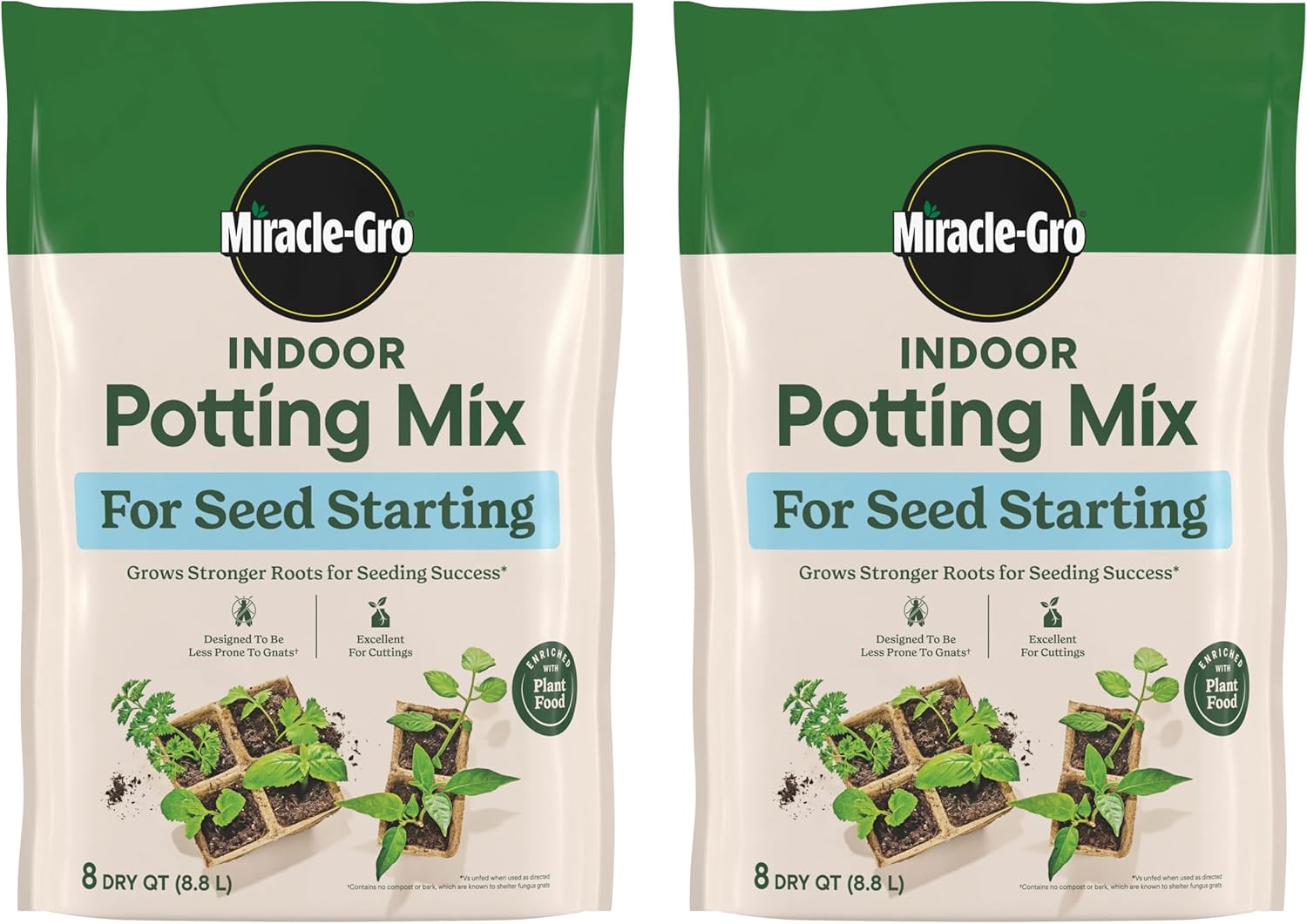 Miracle-Gro Indoor Potting Mix for Seed Starting, For Starting Vegetable, Flower, and Herb Seeds Indoors, Excellent for Cuttings, 8 qt. (2-Pack)