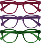 OPULIZE POP Reading Glasses for Women Men,Scratch Resistant Round Matt Frame with Spring Hinges, Pink, Purple, Green +2.00 (Pack of 3)