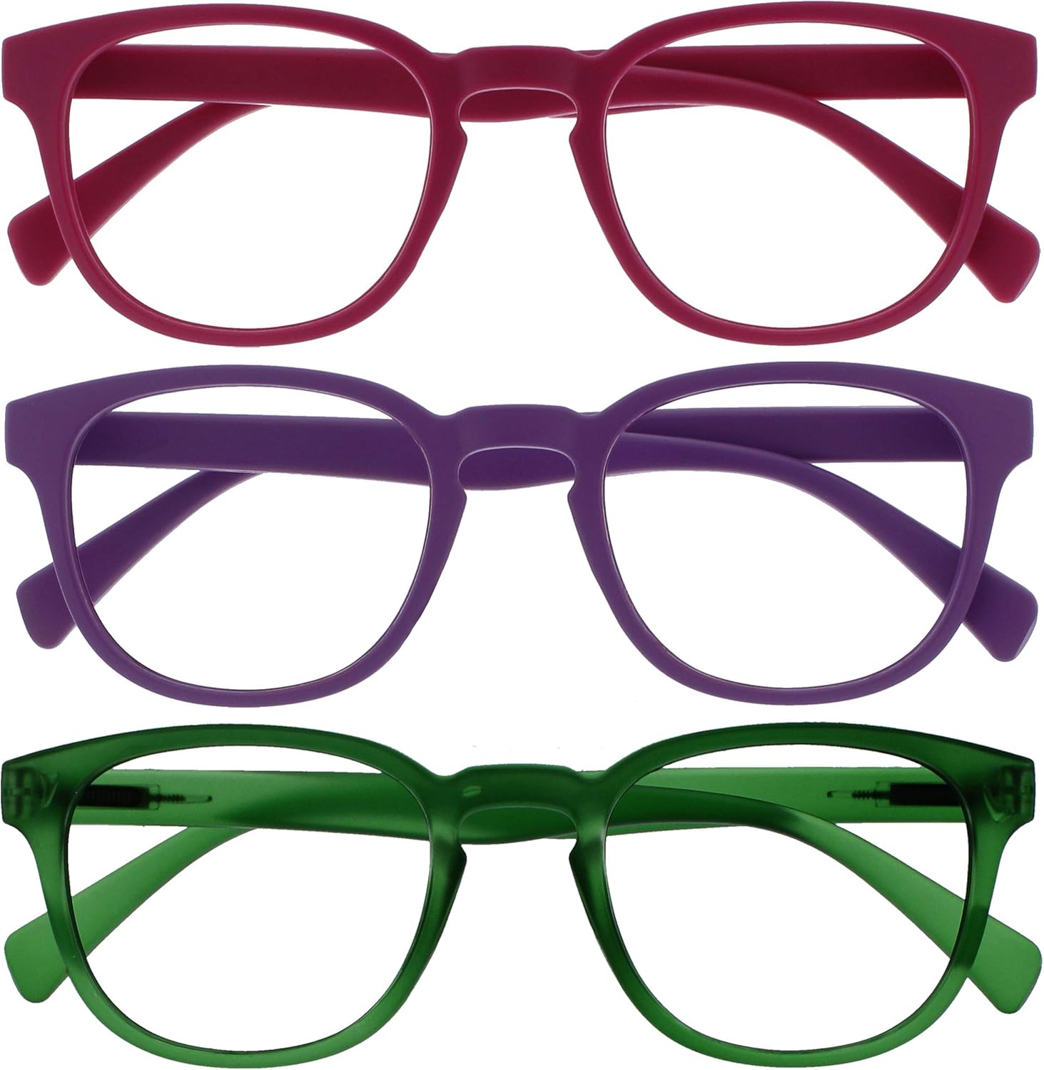 OPULIZE POP Reading Glasses for Women Men,Scratch Resistant Round Matt Frame with Spring Hinges, Pink, Purple, Green +2.00 (Pack of 3)