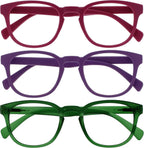 OPULIZE POP Reading Glasses for Women Men,Scratch Resistant Round Matt Frame with Spring Hinges, Pink, Purple, Green +1.00 (Pack of 3)