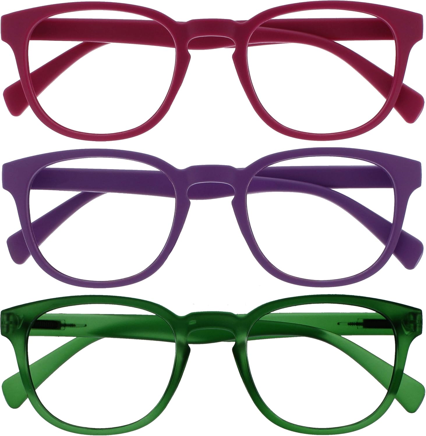 OPULIZE POP Reading Glasses for Women Men,Scratch Resistant Round Matt Frame with Spring Hinges, Pink, Purple, Green +1.00 (Pack of 3)