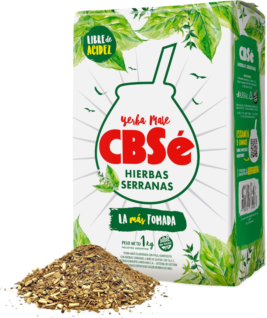 CBSe Hierbas Serranas – Loose Leaf Yerba Mate Tea with Mountain Herbs, Naturally Caffeinated, Gluten-Free, 1 kg (2.2 lbs)