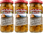 Santa Barbara Green Olives Pitted Anchovy Stuffed, Perfect for Charcuterie Boards, Salads, Pizza, and Pasta, 3 Pack, 5oz (142grams) Each