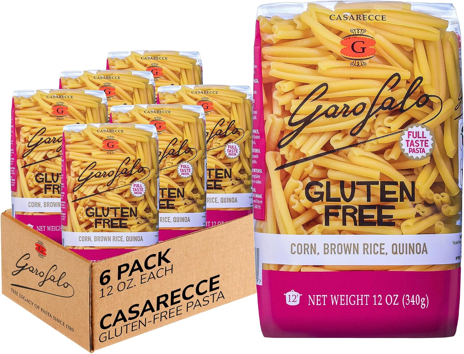Garofalo - Premium Gluten-Free Casarecce Pasta, Italian Made, Corn, Rice, Potato & Quinoa Blend, Bronze-Drawn, Al Dente (6 pack)