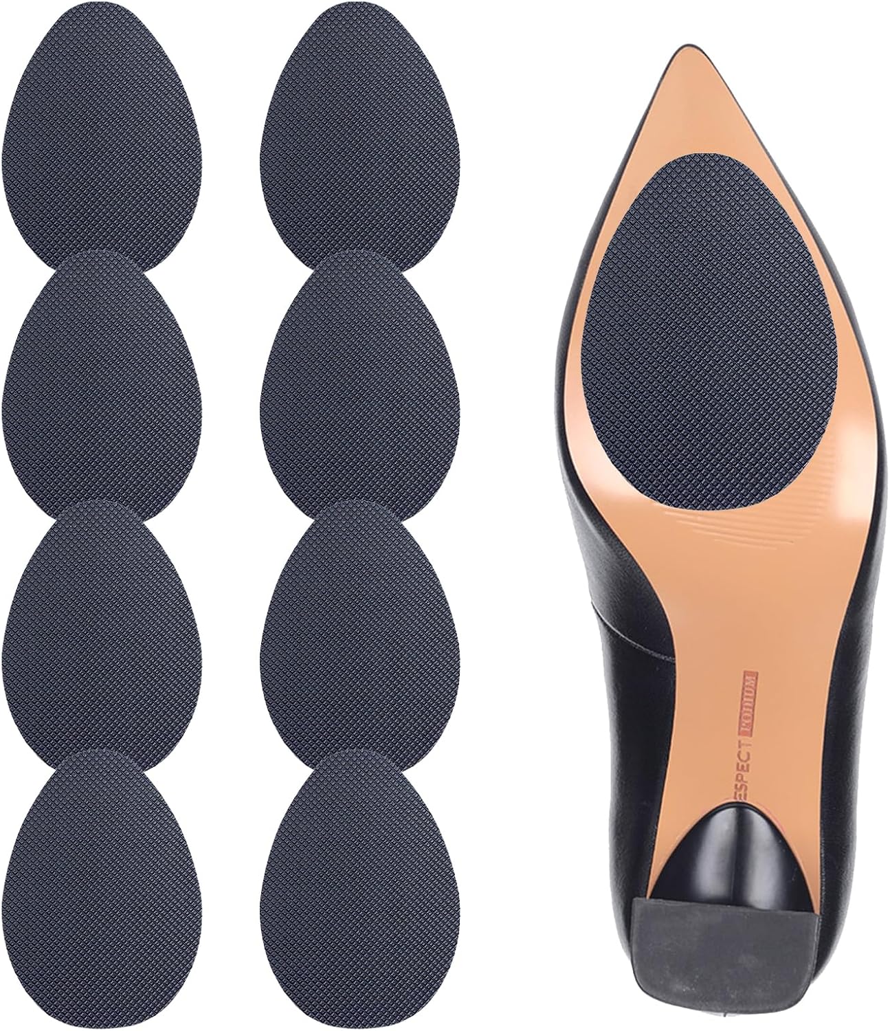Non Slip Shoe Pads,Shoe Bottom Grip Anti Slip Silica Gel Self Adhesive Anti Slip Sole Protector for Heels (Black 8pcs)