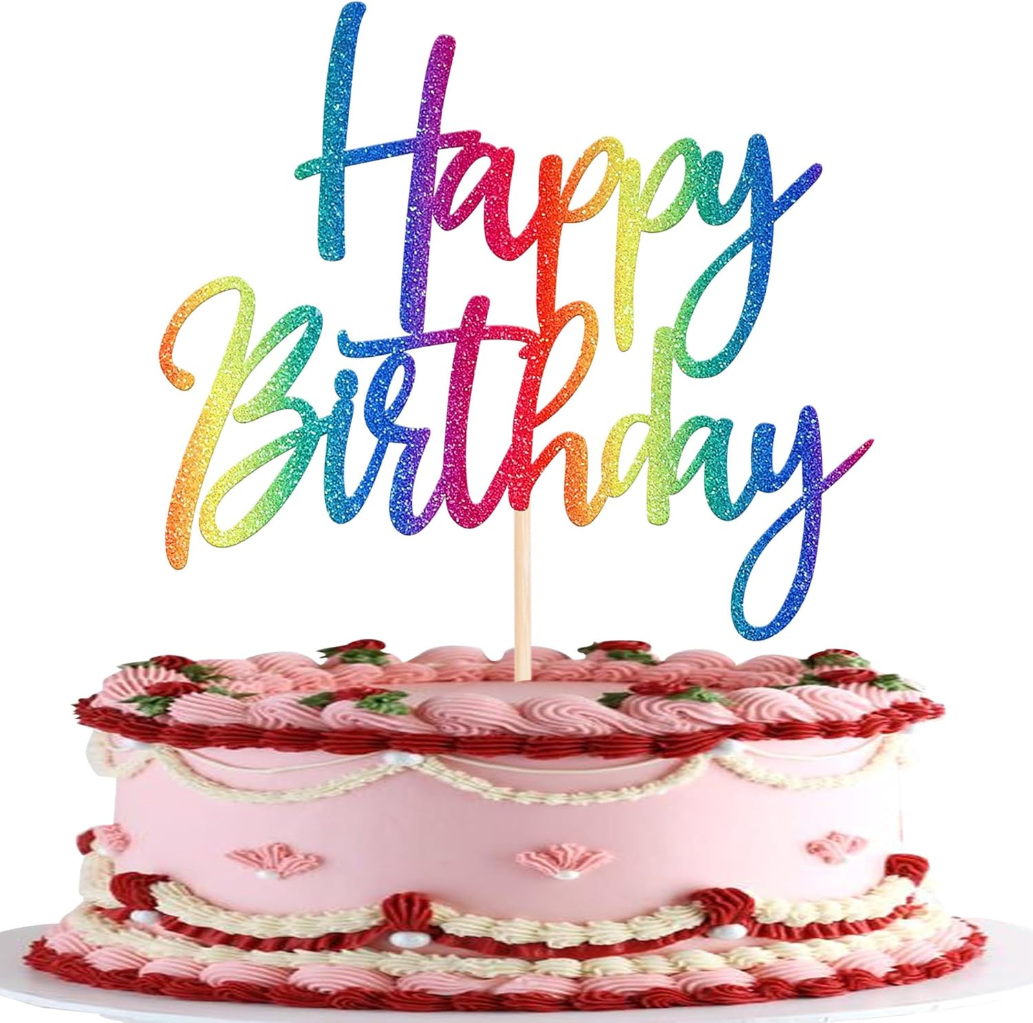 1 Pack Happy Birthday Cake Topper Glitter Celebrating Happy Birthday Cake Pick Baby Shower Kids Cupcake Decoration Party Supplies Rainbow
