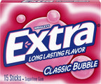 Extra Classic Bubble Sugarfree Gum, Single Pack (15 Pieces)