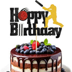 Cricket Happy Birthday Cake Toppers, Black Glitter Cricket Sports Theme Cake Decorations Suitable for Cricket Player Party, Birthday Party Cake Decoration Supplies