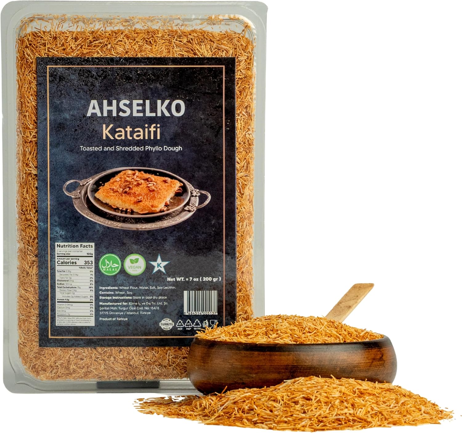 Ahselko Kataifi Shredded Phyllo Dough 200g (7oz) – Toasted Kadayif Pastry Strands for Kunafa, Baklava & Dubai Chocolate Filling – Halal, Kosher, Vegan