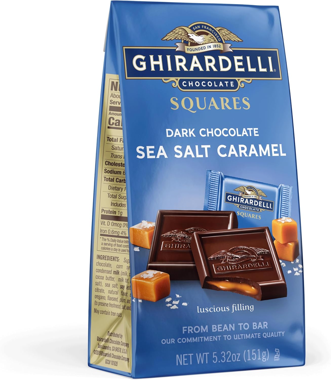 GHIRARDELLI Dark Chocolate Sea Salt Caramel SQUARES, 5.32 oz Bag Premium Individually Wrapped Chocolate Candy Rich Dark Chocolate with Caramel & Sea Salt Filling