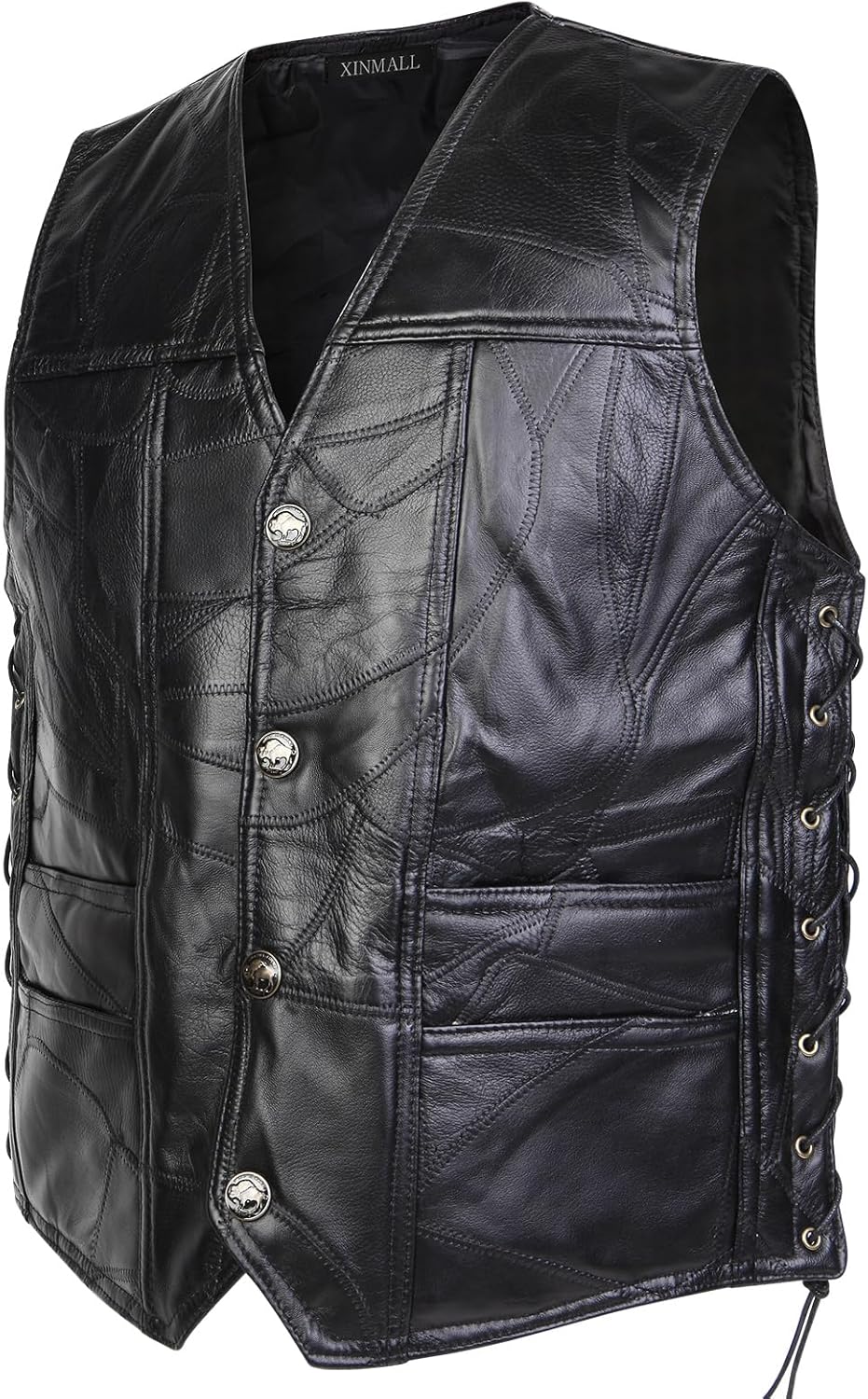 Motorcycle Genuine Leather Biker Vest for Men Club Style Classic Black