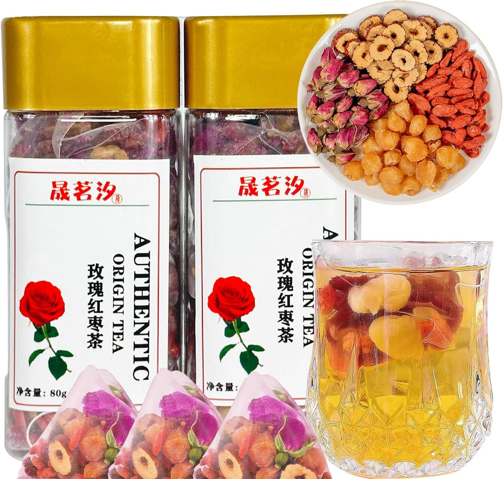 Rose Longon Jujube Goji Berry Tea Chinese Herbal Tea for Women Five Treasues Formula Tea Jujube Red Date,wolfberry,Longan,Rose No addition Caffeine Free 160g/5.65oz