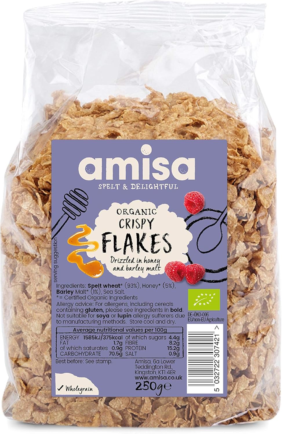 AMISA ORGANICS Organic Spelt Crispy Flakes, 250 GR
