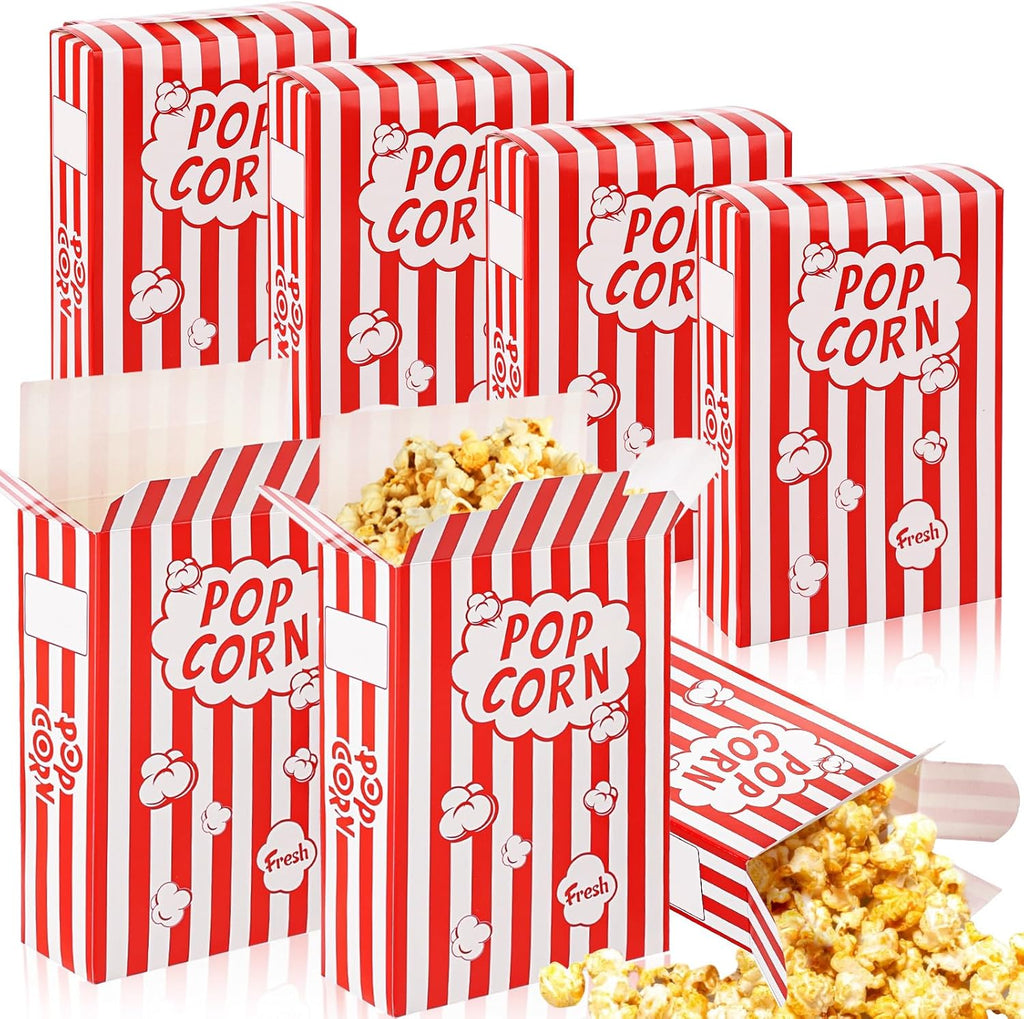 200 Pack Popcorn Boxes for Party 1.25 oz Pop Corners Bags Individual Servings Close-Top Paper Popcorn Containers Movie Theater Night Birthday Christmas (Red and White Striped)