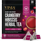 VINIA Cranberry Hibiscus Herbal Tea Bags, Made with Organic Herbal Tea, Infused with Piceid Resveratrol for Heart Health, Nitric Oxide, Physical Energy, Alertness, Blood Flow, Keto, Kosher, NON-GMO. 30 Ct