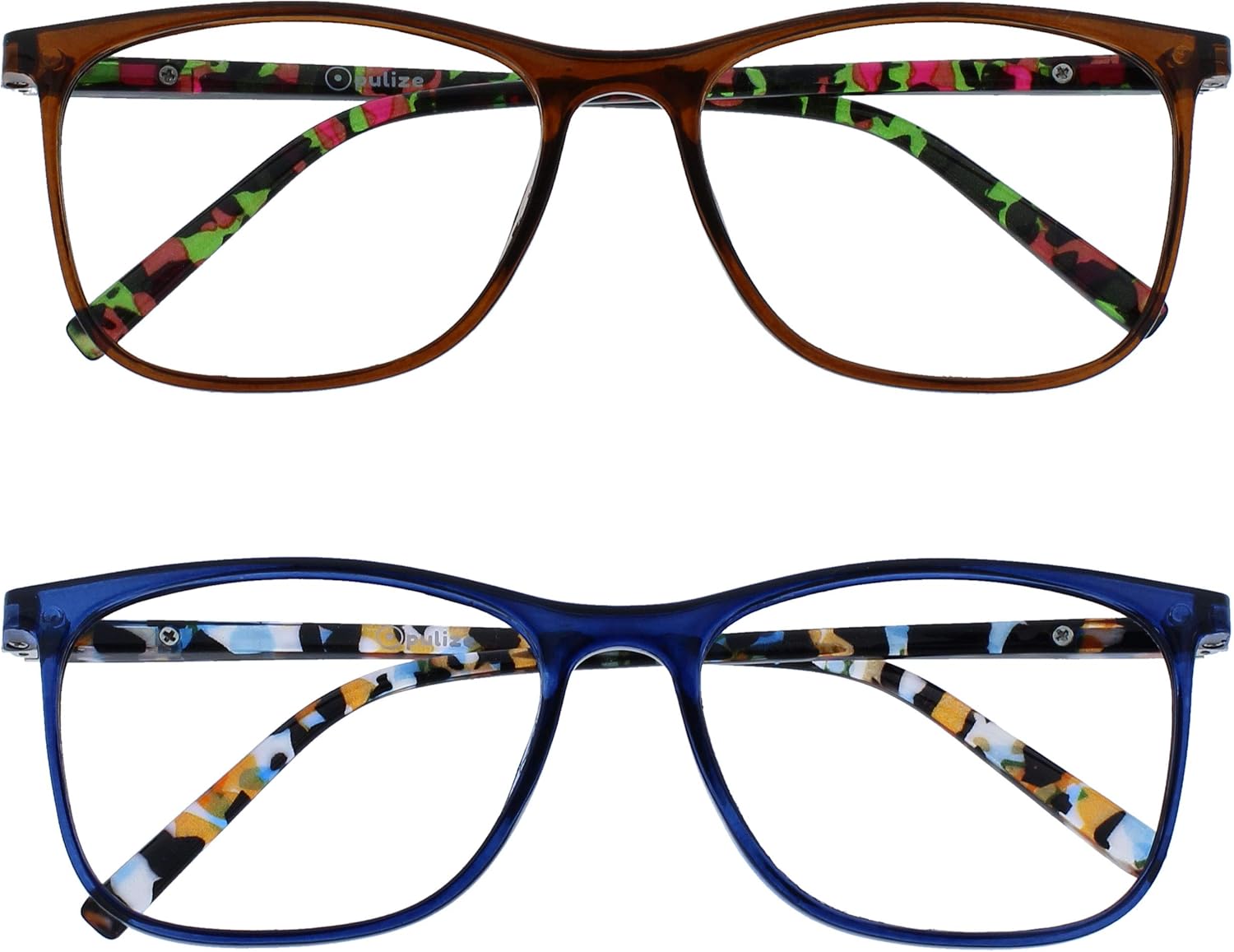 OPULIZE ARC Large Reading glasses for Women Men,Scratch Resistant Rectangular frame with Spring Hinges, Brown, Blue +2.5 (Pack of 2)