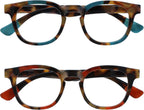 OPULIZE AVA Reading glasses for Women Men,Scratch Resistant Round frame with Spring Hinges, Brown Tort Turquoise,Brown Tort Red +1.5 (Pack of 2)