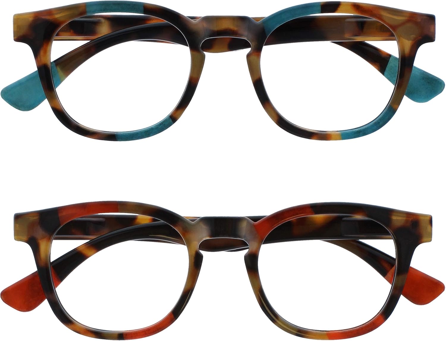 OPULIZE AVA Reading glasses for Women Men,Scratch Resistant Round frame with Spring Hinges, Brown Tort Turquoise,Brown Tort Red +1.5 (Pack of 2)