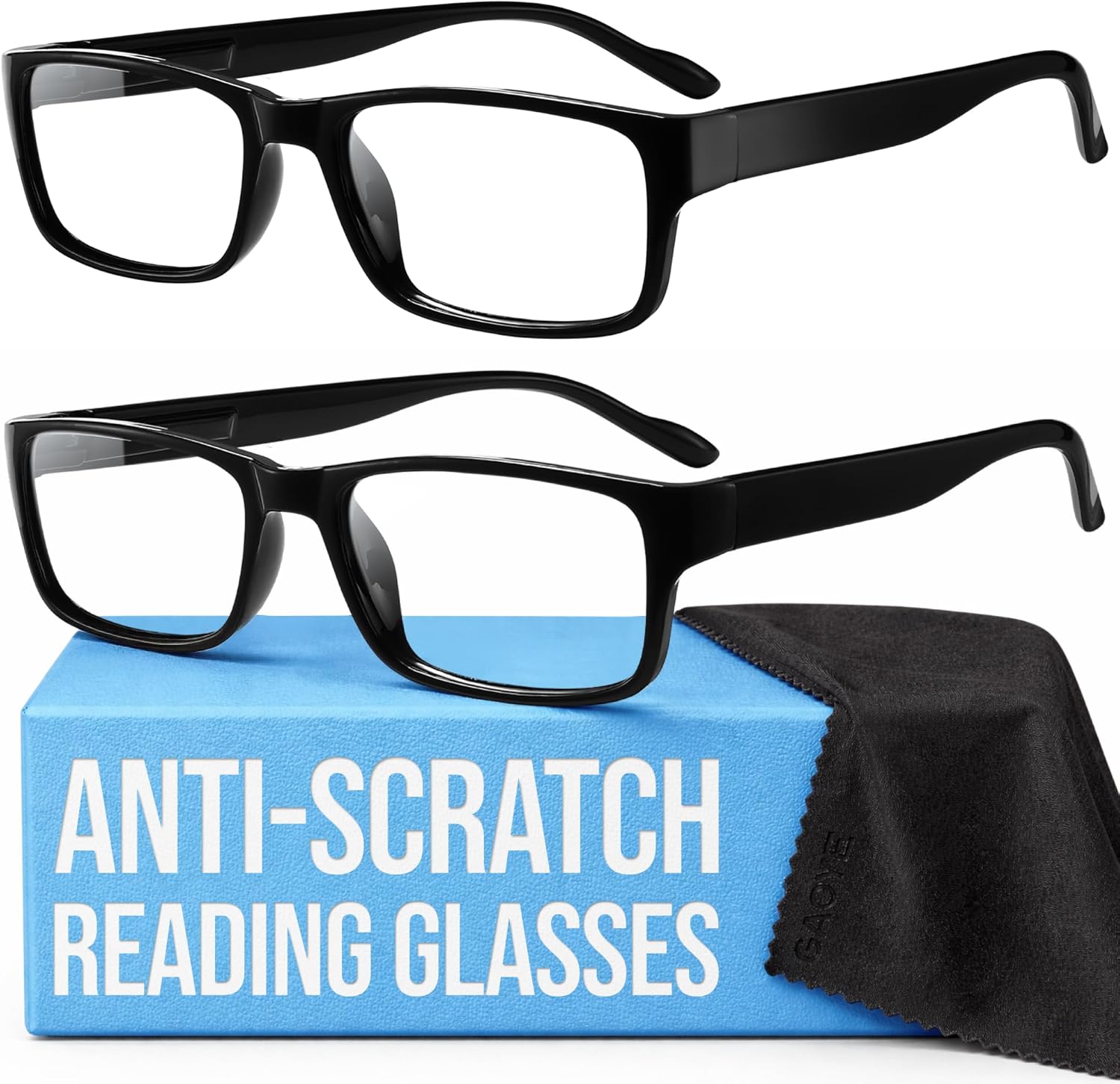 Gaoye +1.5 2-Pack of Reading Glasses - Blue-Light Filter, UV Protection - Readers with Rectangle Frames