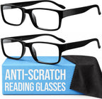 Gaoye +2.5 2-Pack of Reading Glasses - Blue-Light Filter, UV Protection - Readers with Rectangle Frames