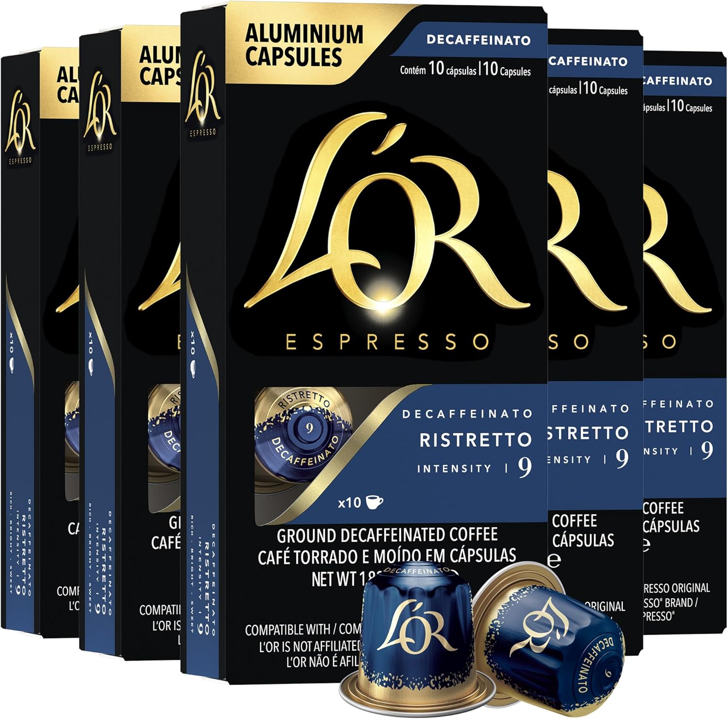 L'OR DECAF Espresso Capsules, 50 Count DECAF Ristretto, Single-Serve Aluminum Coffee Capsules Compatible with the L'OR BARISTA System & *Nespresso Original Machines