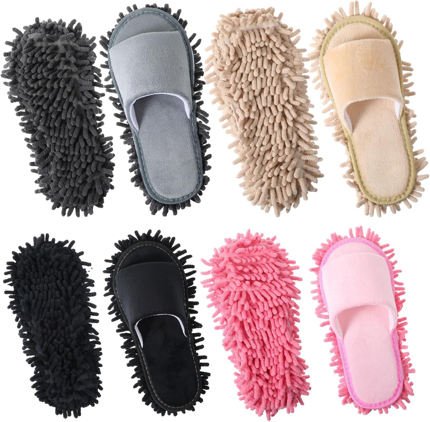 4 Pair Washable Mop Shoes,Removable Microfiber Cleaning Slippers,Mopping Slippers for Women and Men Home Office Floor Dust and Dirt Cleaning (Beige Gray Pink Black)