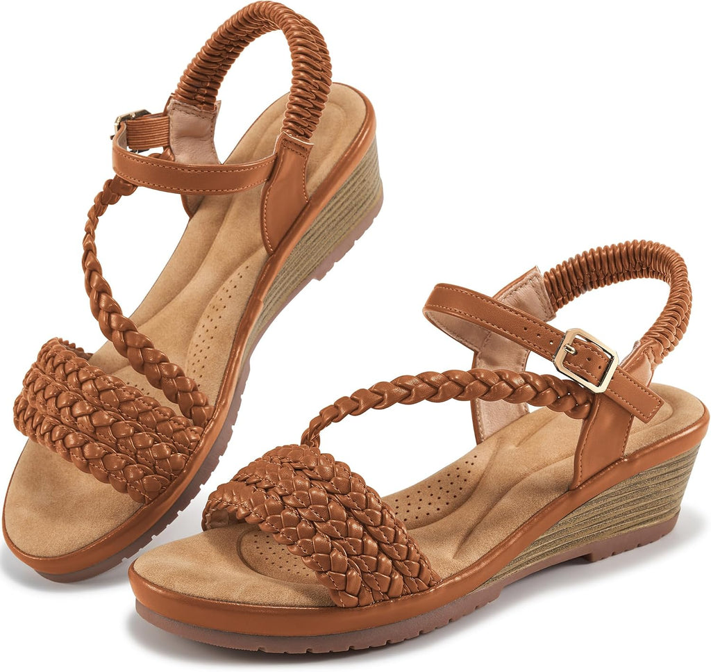 Aomigoct Wedge Sandals for Women Dressy: Comfortable Strappy Womens Platform Sandals - Casual Summer Wedding Walking Shoes