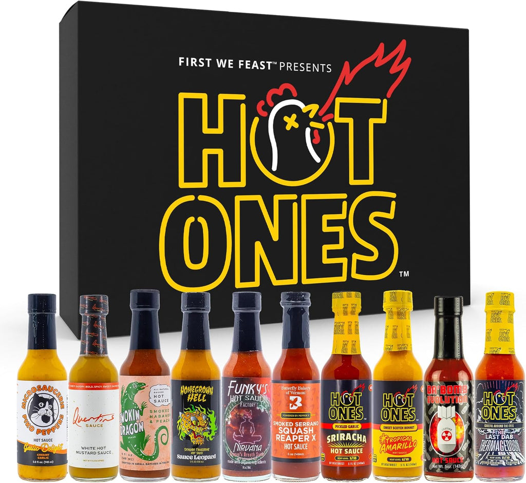 Hot Ones Season 29 - Hot Sauce Challenge - Vareity Pack - Hot Sauce Gift Sets - Unique Small Batch Sampler Gift Set - Made with Natural Ingredients - 5 fl oz Bottles (10-Pack)