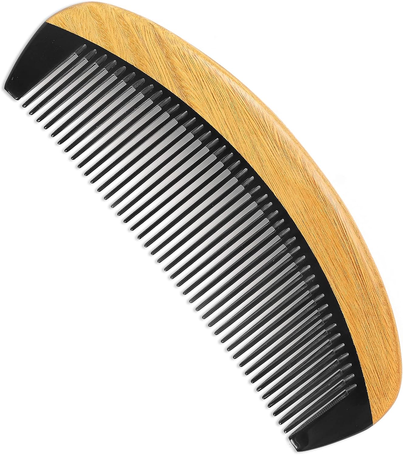 Onedor Buffalo Horn With Handmade 100% Natural Green Sandalwood Hair Combs - Anti-Static Sandalwood Scent Natural Hair Detangler Wooden Combs (Buffalo Horn Oval Fine Tooth)