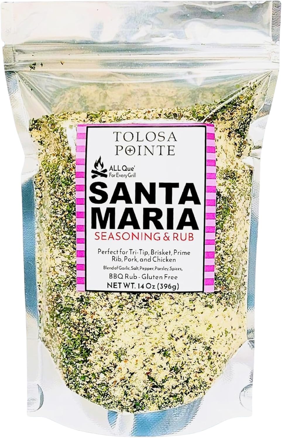 Tolosa Pointe All Que Santa Maria Seasoning & BBQ Rub for Chicken, Steak, Pork, Ribs, Prime Rib Roast, BBQ Seasoning, Grill, Gluten Free, 14 Oz (396g)