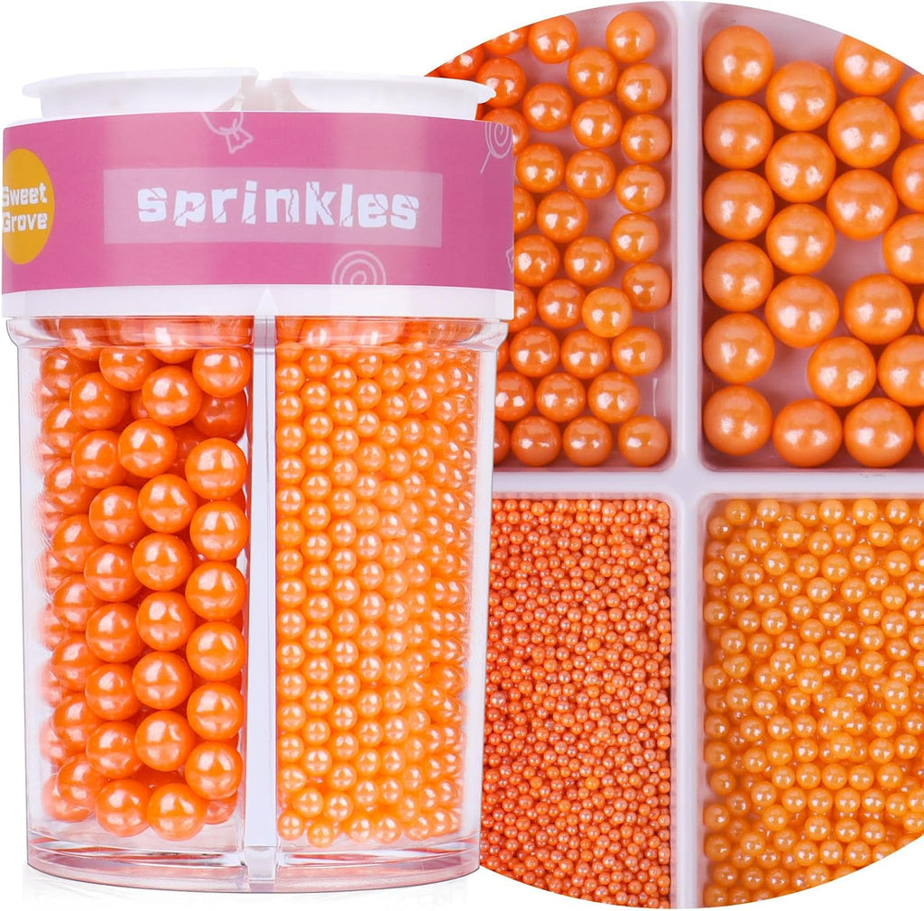 Orange Sprinkles, 7.8oz Edible Pearl Sprinkles for Cake Decorating, Sugar Candy Pearls for Baking, Cookie Decorations & Cupcake Topper, Wedding Party Halloween Supplies (Pumpkin Orange)
