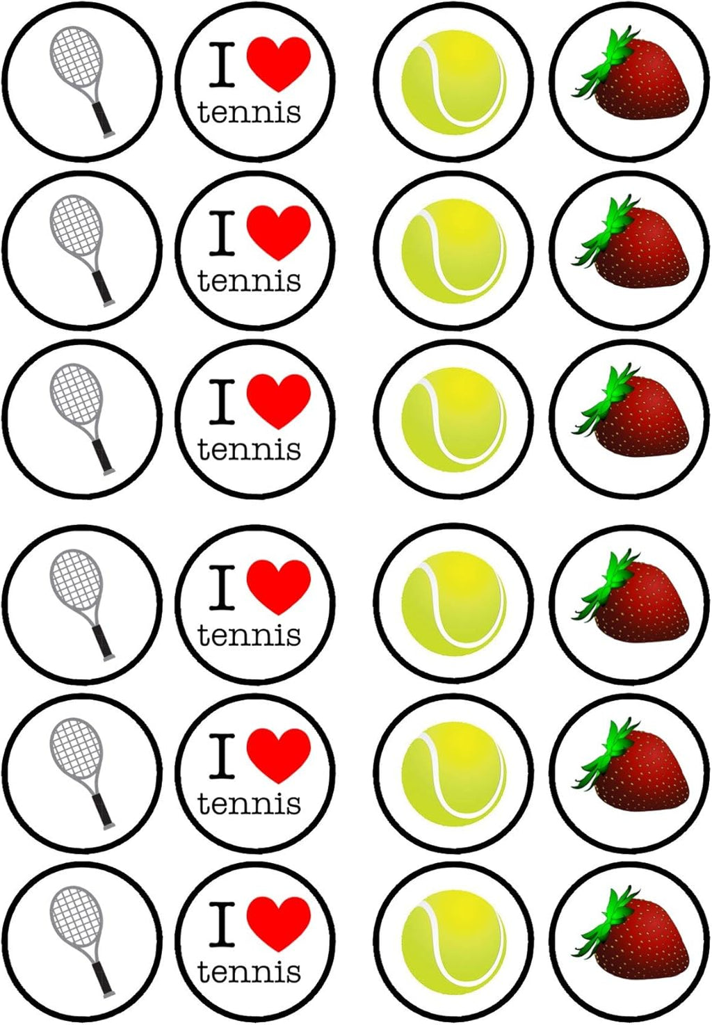 Tennis Edible Cupcake Toppers, Tennis Racket Edible Cake Decorations, Sports Toppers for Cake Decorating, Sports Birthday Party Decorations, 24 x 4cm, / 1.5 Inch Discs UNCUT