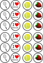 Tennis Edible Cupcake Toppers, Tennis Racket Edible Cake Decorations, Sports Toppers for Cake Decorating, Sports Birthday Party Decorations, 24 x 4cm, / 1.5 Inch Discs UNCUT