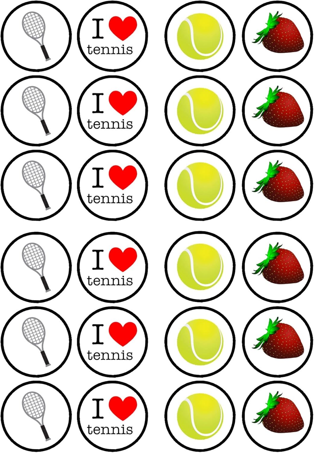 Tennis Edible Cupcake Toppers, Tennis Racket Edible Cake Decorations, Sports Toppers for Cake Decorating, Sports Birthday Party Decorations, 24 x 4cm, / 1.5 Inch Discs UNCUT