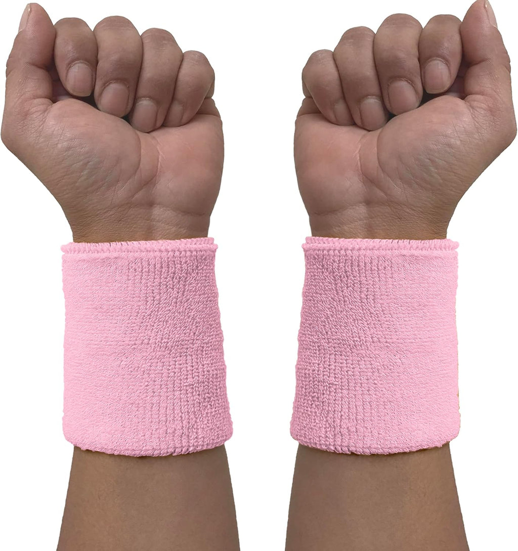 COUVER 4" Tall Wrist Sweatband - Plain Solid Color Soft Cotton Terry Cloth Sport Wristband 1 Pair