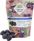 Sunny Fruit Soft Organic Pitted Prunes, 2.5 Pound Bulk Bag | No Preservatives, No Sugar Added | Healthy, Naturally Sweet Dried Plums | High Fiber Dried Fruit | ORGANIC, NON-GMO, VEGAN, HALAL, KOSHER