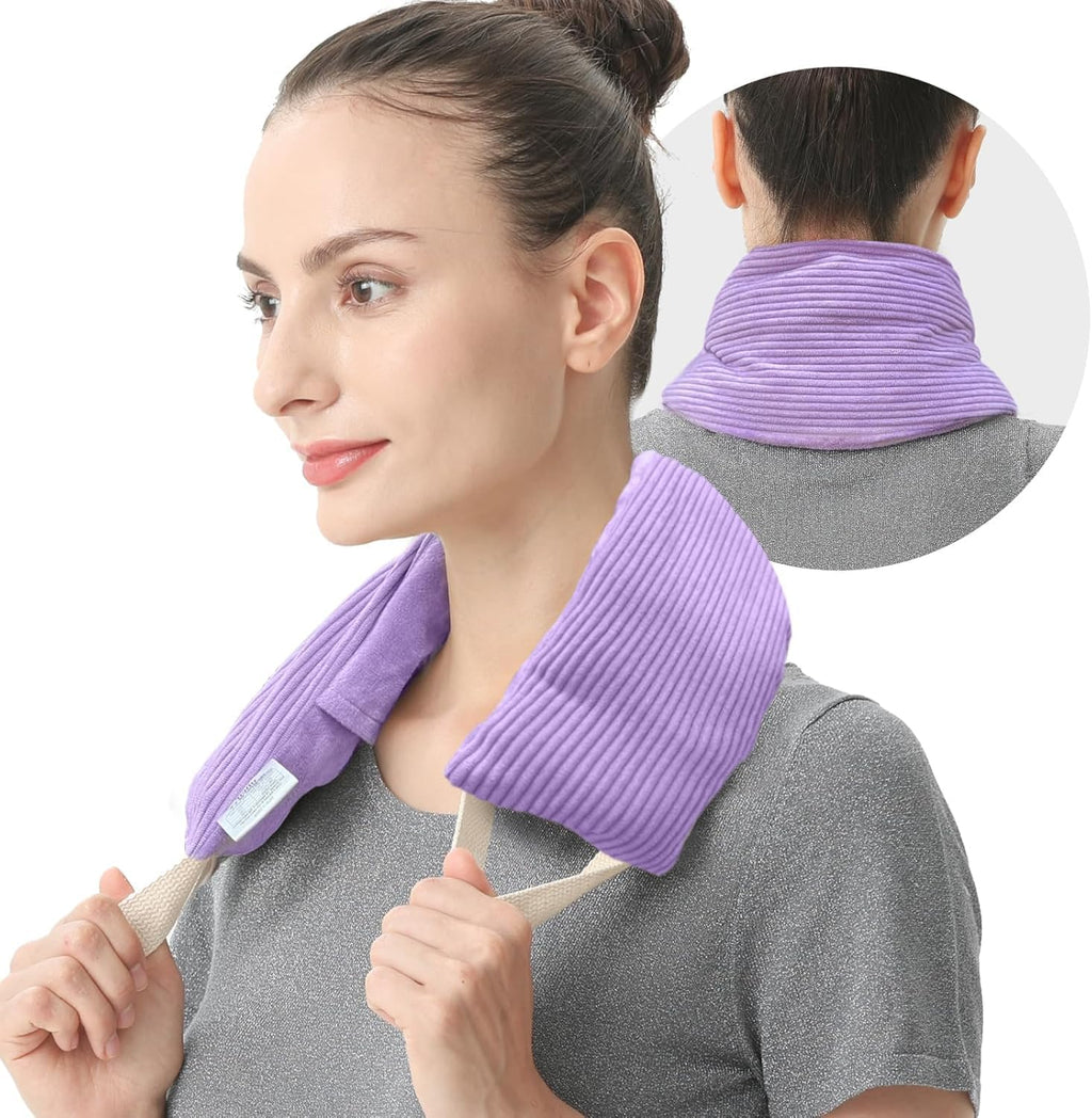 Neck Heating Pad Microwavable Weighted Microwave Heating Pad Neck Wrap for Shoulder Back Pain Relief, Machine Washable Cover, Warm Rice Bag Pack for Cramps, Hot Cold Therapy 1.5 lbs Lavender Scented