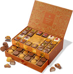 Chocolate Gift Basket, Candy Food Gifts, Gourmet Snack Box, Holiday Present Idea, Corporate Him & Her, Men, Women, Two-Tier Box with Assorted Belgian and Dubai Truffles, 10+ Flavors, Bonnie and Pop (Copper)
