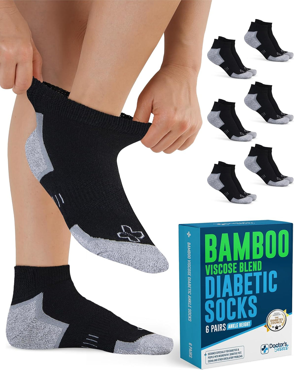 Doctor's Select Bamboo Viscose Diabetic Ankle Socks for Men & Women - 6 Pairs,Viscose Bamboo Socks Woman,Low Cut,Non Binding