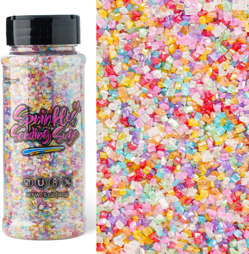 Sujoygar Pastel Saning Sugar Sprinkles, 5oz Edible Sugar Crystals for Cocktails, Rainbow Cake Sprinkles for Chocolate Ice Cream Toppings Cupcake Decoration Wedding Party Cookies Baking Dessert Food Supplies