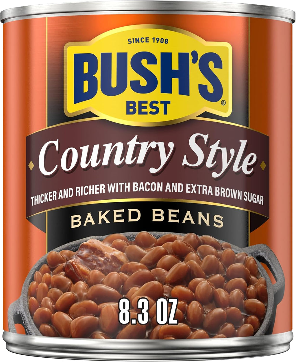 BUSH'S BEST Country Style Baked Beans, Low Fat, Gluten Free, 8.3 oz