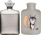 samply Hot Water Bottle with Cute Fleece Cover, 2L Hot Water Bag for Hot and Cold Compress, Hand Feet Warmer, Neck and Shoulder Pain Relief, Gray Squirrel