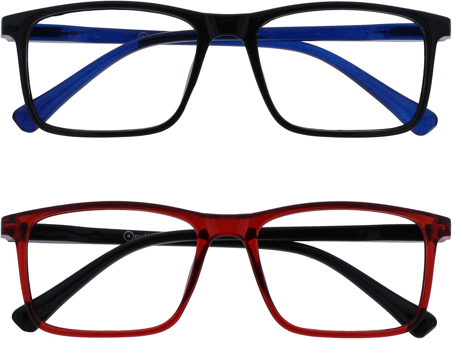 OPULIZE INK Reading Glasses - Value 2 Pack - Large Rectangular Frame - Spring Hinges - Scratch Resistant - Black Red - Mens Womens +3.00