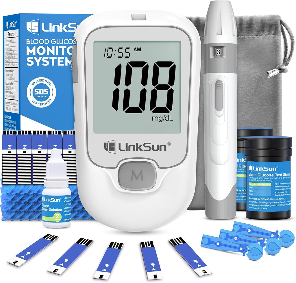 G-425-1 Blood Glucose Monitor Kit, 100 Test Strips &100 Lancets, 1 Control Solution, 1 Blood Sugar Monitor, 1 Lancing Device, Diabetes Testing Kit, No Coding, Large Display, Glucometer for Home Use