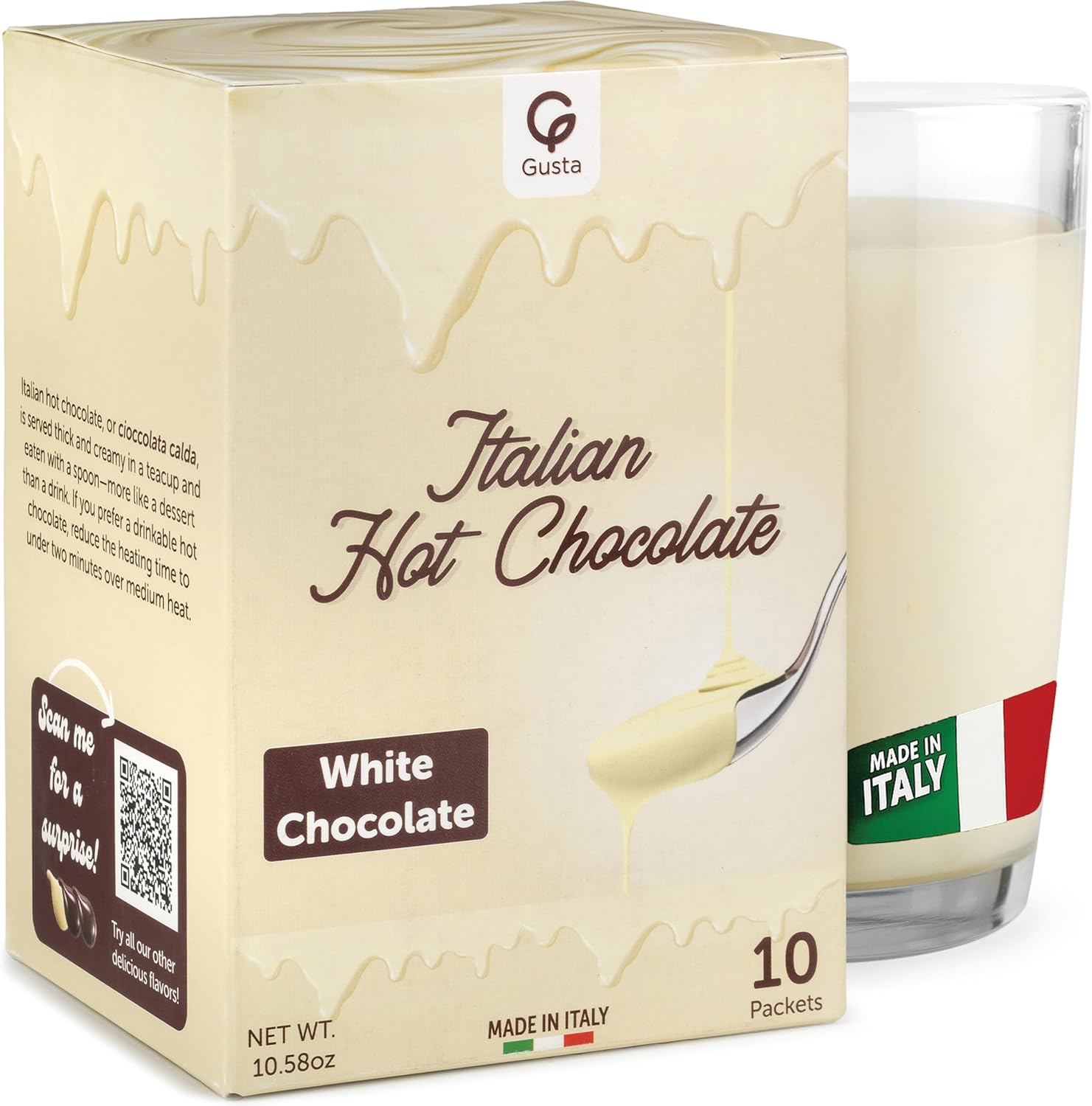 Italian White Hot Chocolate – Sweet & Creamy Cocoa Drink Mix - Authentic Made in Italy - Festive Hot Cocoa Treat for Holidays & Celebrations – 10 Packets