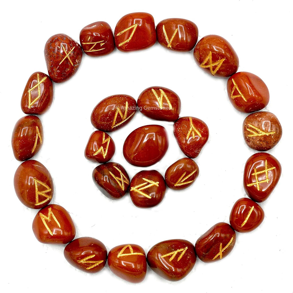 Amazing Gemstone Red Jasper Crystal Runes Set of 25 Engraved Rune Stones with Runes Book PDF